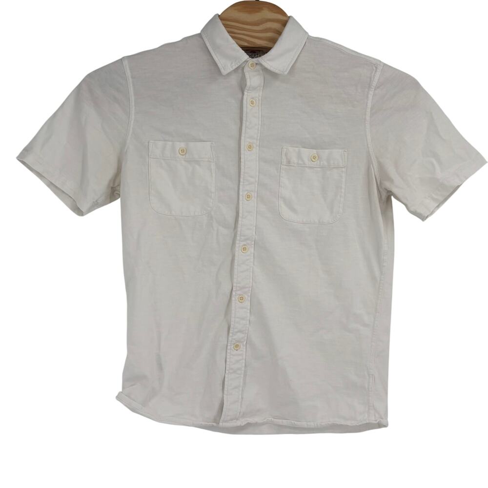 Faherty Mens Large Solid White Button Up Short Sl… - image 4